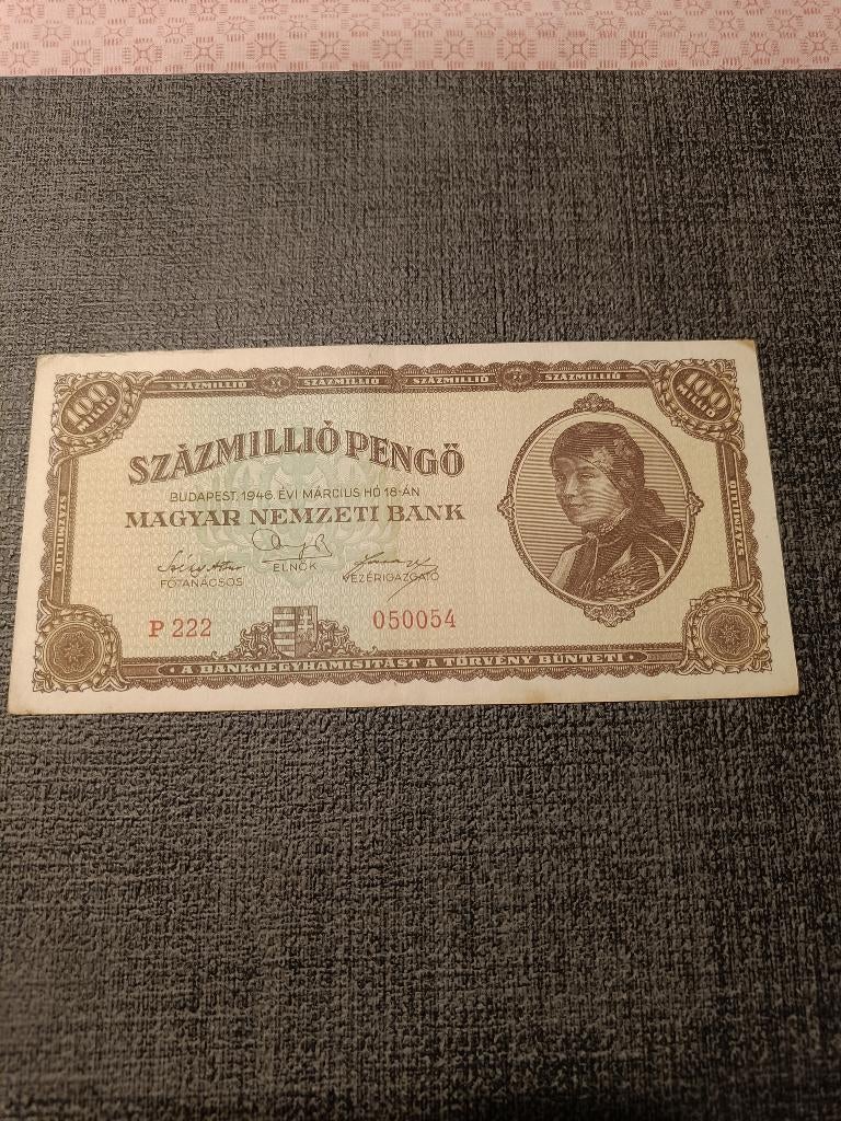 Bankbiljetten Hongarije. Százmillio Pengö. 100 miljoen Pengö, Postzegels en Munten, Ophalen of Verzenden, Hongarije, Los biljet