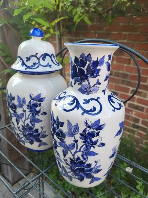 ensemble de 2 vases en porcelaine bleue et blanche, Enlèvement