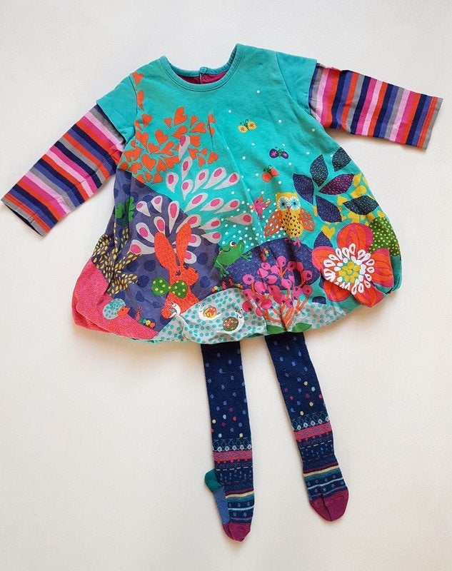 CATIMINI - Ensemble robe turquoise + bas - T.12 mois/74 cm, Enlèvement ou Envoi, Ensemble, CATIMINI, Utilisé