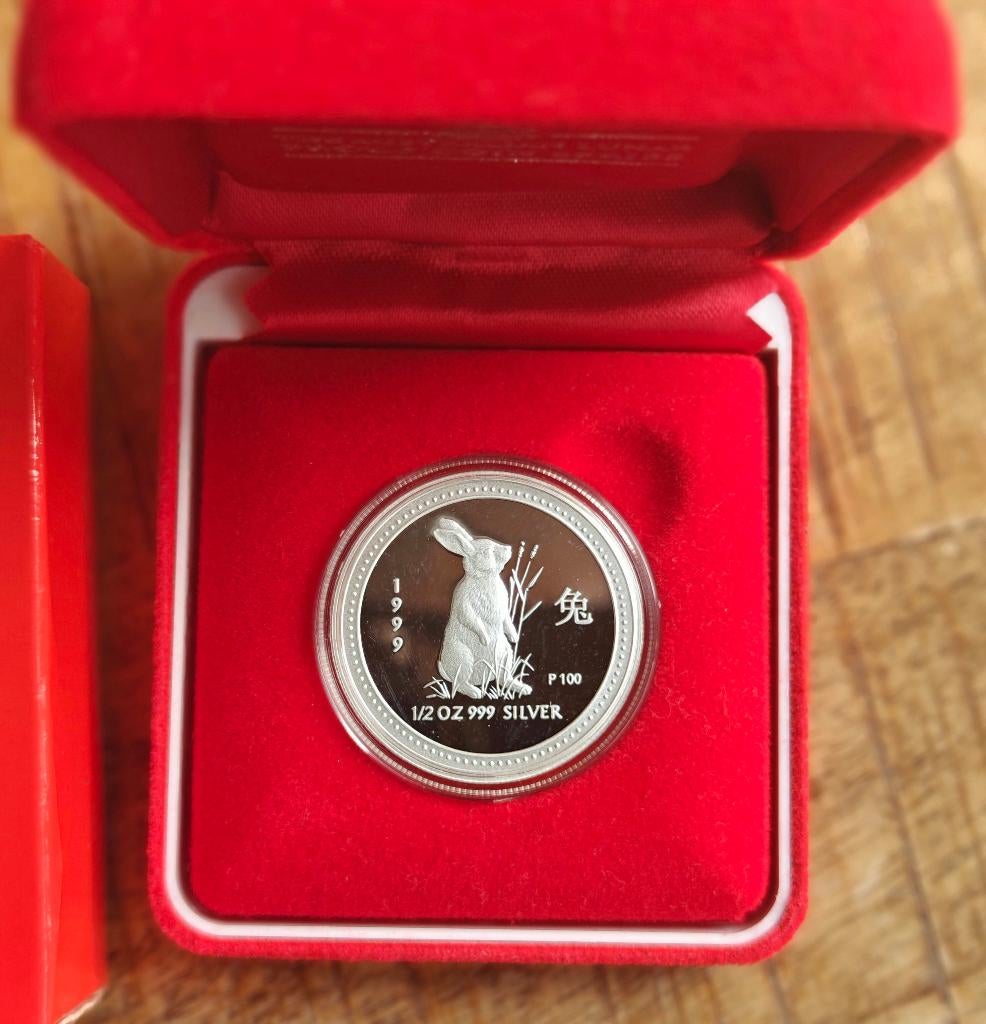 1999 lunar series 1 year of the rabbit 1/2 oz proof, Ophalen of Verzenden, Zilver