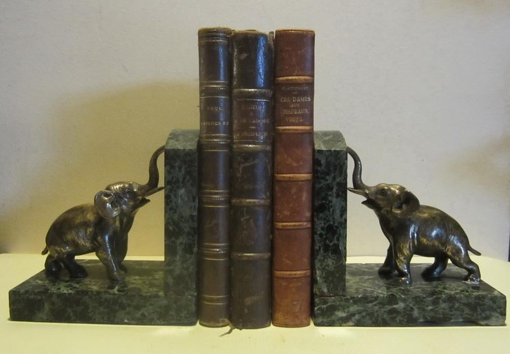 Serre-livres art déco anciens, éléphants, BRONZE, Envoi