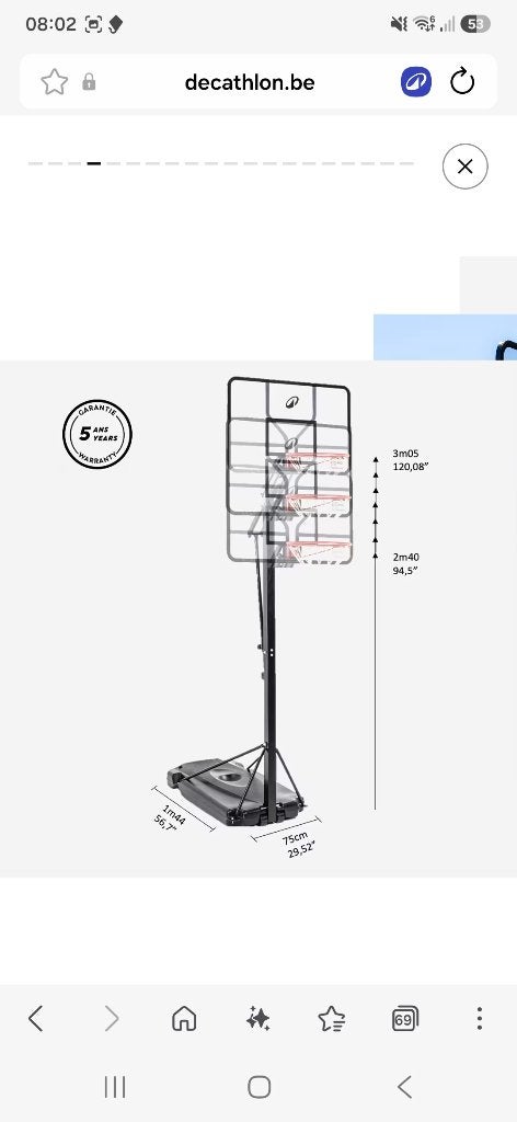 Panier basket decathlon exterieur special dunck, Enlèvement, Utilisé, Anneau, Panneau ou Poteau