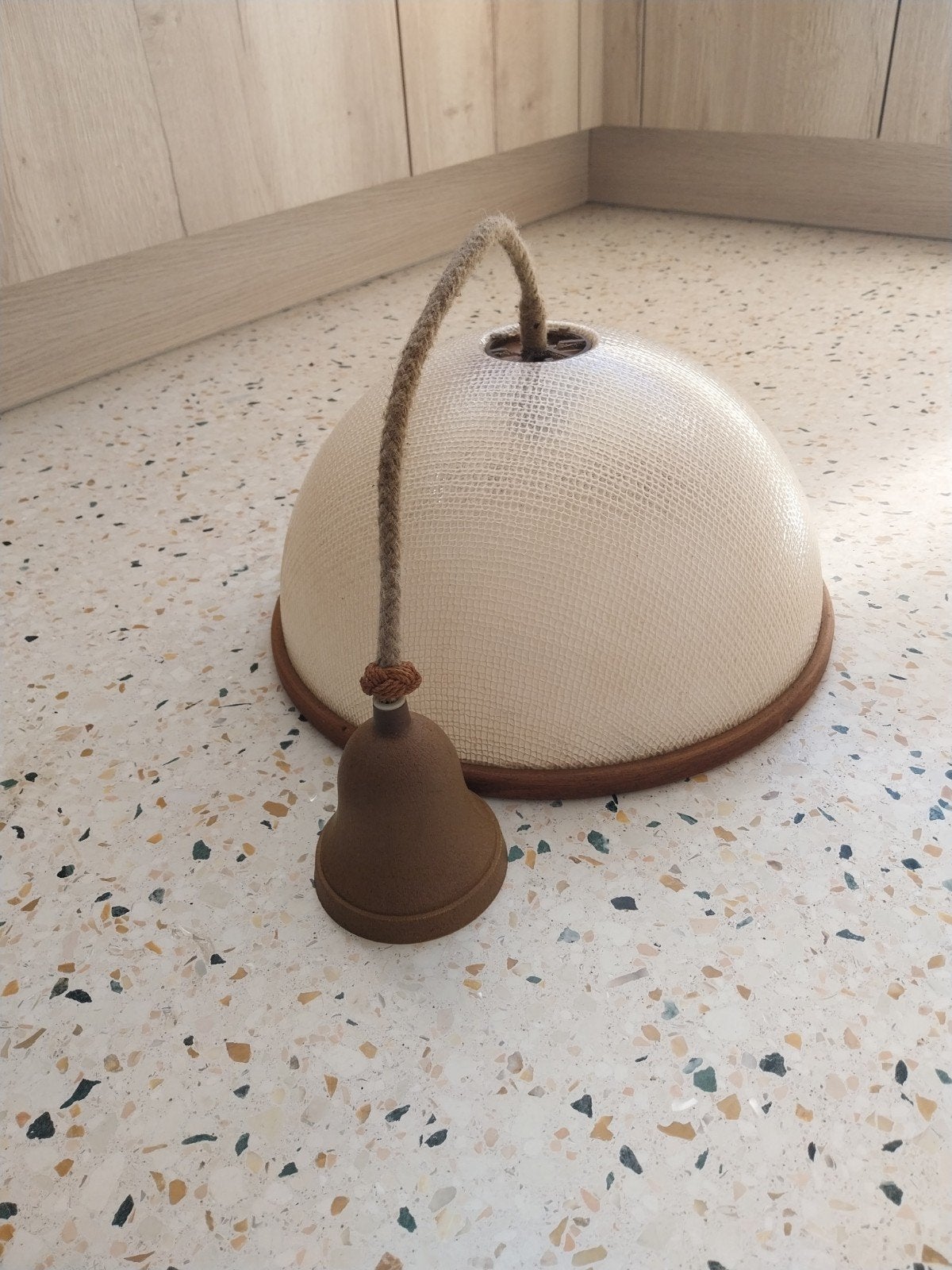 Lampe vintage, Beige, Bois, Suspension, Vintage
