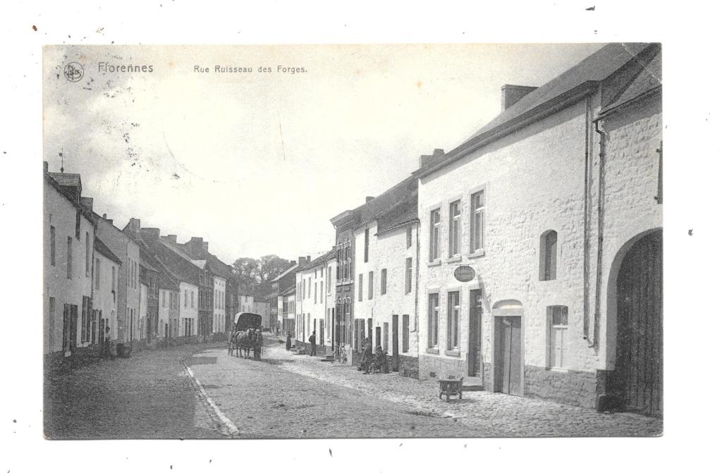 Florennes NA28: Straat Ruisseau des Forges 1913, Verzenden, Voor 1920, Gelopen, Namen