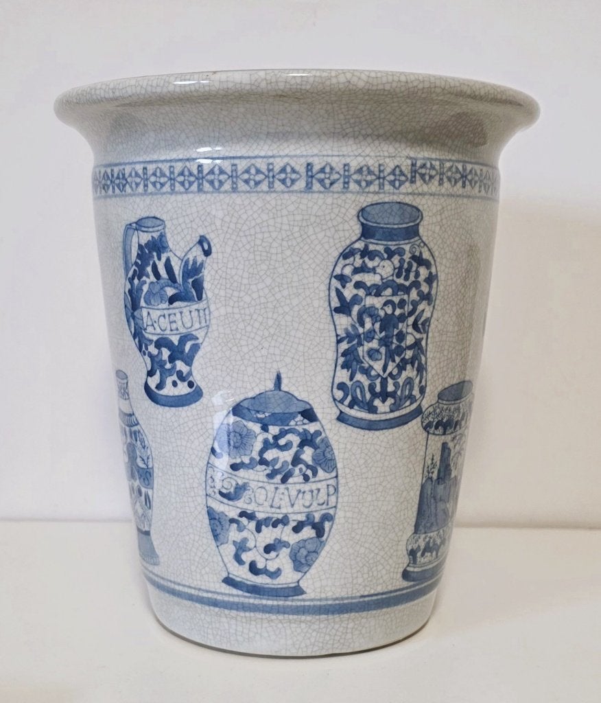 Bloempot met Chinese vazen decor., Binnen, Ophalen of Verzenden, Zo goed als nieuw, Minder dan 40 cm