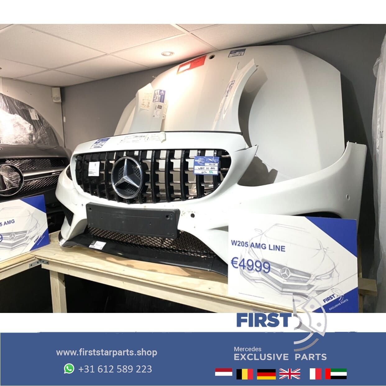 W205 C205 AMG VOORKOP WIT Mercedes C Klasse 2014-2018 FRONT, Auto-onderdelen, Gebruikt, -, Voor, Ophalen of Verzenden