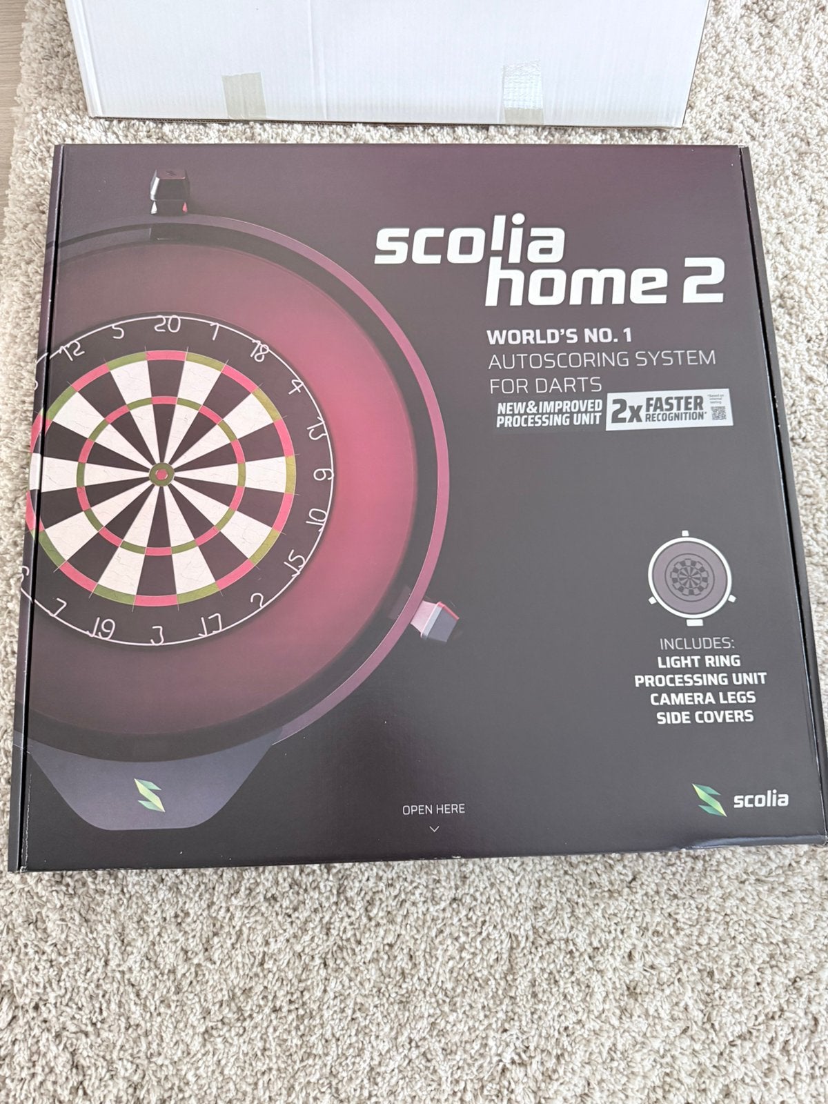 Scolia home 2 + licht, Sport en Fitness, Darts, Ophalen, Zo goed als nieuw, Dartbord