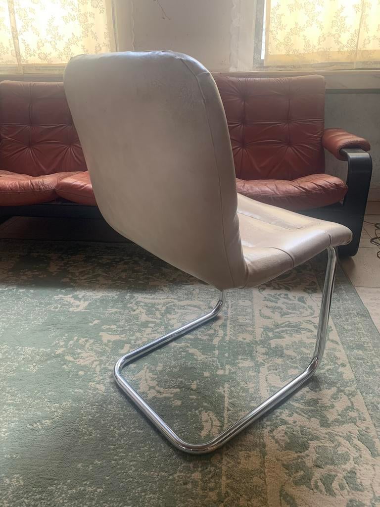 Retro skai leer beige stoelen, Huis en Inrichting, Stoelen, Ophalen, Overige materialen, Gebruikt, Overige kleuren