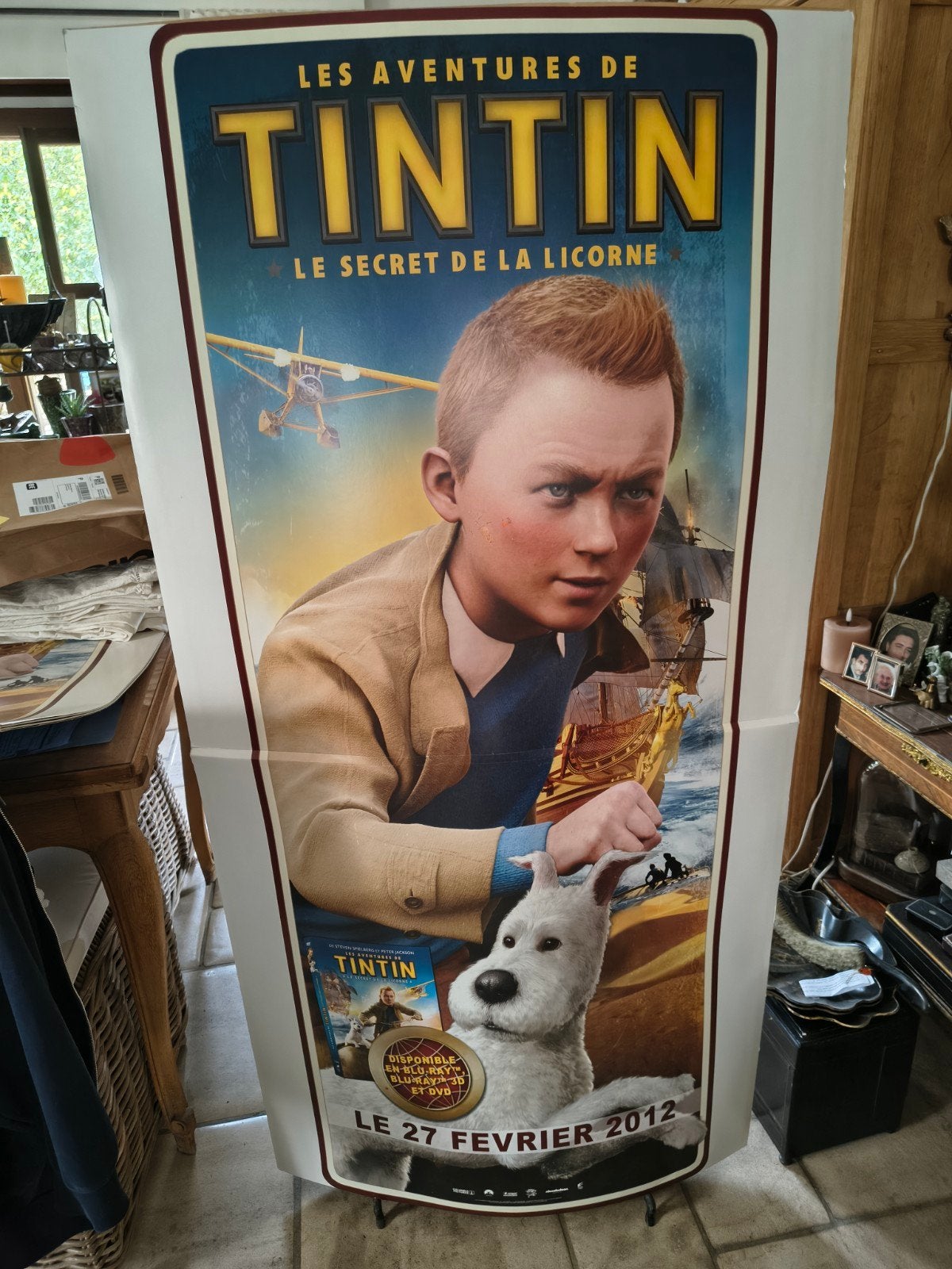 affiche publicitaire double face en carton épais Tintin/ Tin, Collections, Enlèvement