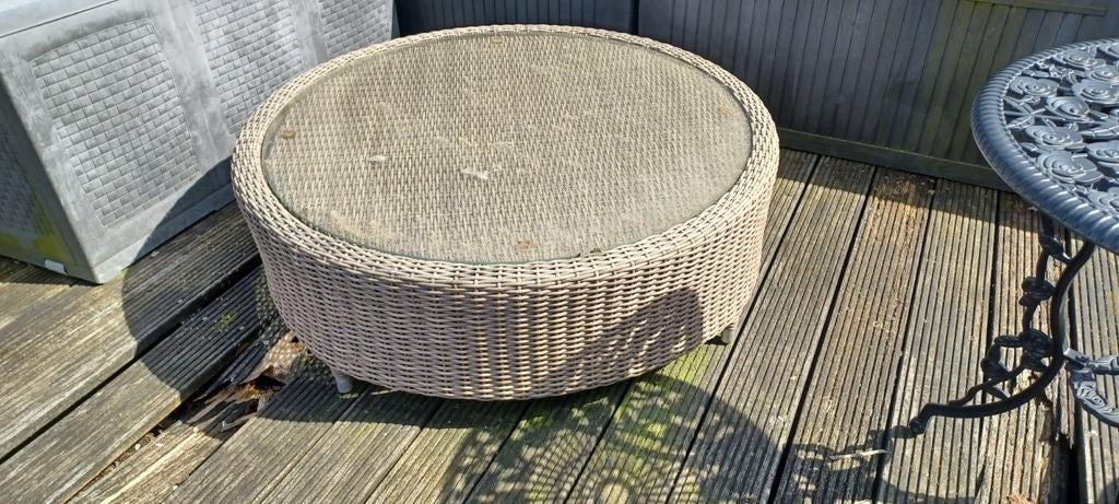 Tuintafel dia 110 op 35 cm hoogte met glazen plaat., Tuin en Terras, Ophalen