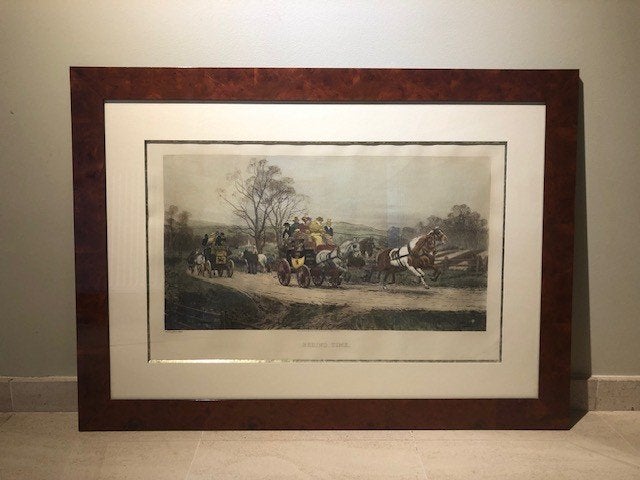 Groot antiek reproductieframe „Mail Coach” - 95 x 65 cm, Antiek en Kunst, Ophalen, Klassiek, Overige onderwerpen, Overige technieken