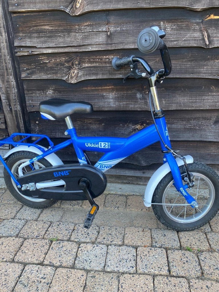 Kinderfiets Ukkie 12 - blauw, Fietsen en Brommers, Ophalen, Terugtraprem, Gebruikt, Minder dan 16 inch