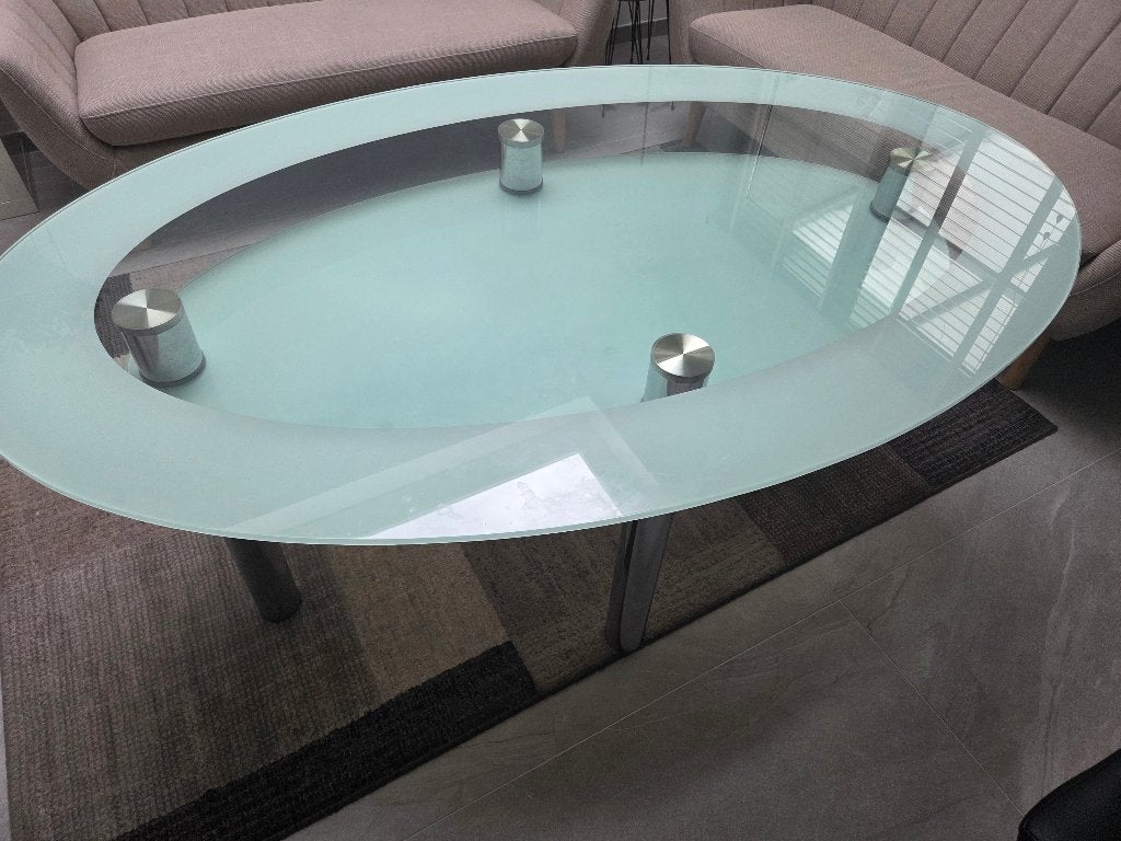 Glazen Eettafel, Huis en Inrichting, Tafels | Eettafels, Ophalen, Gebruikt, 100 tot 150 cm, Glas