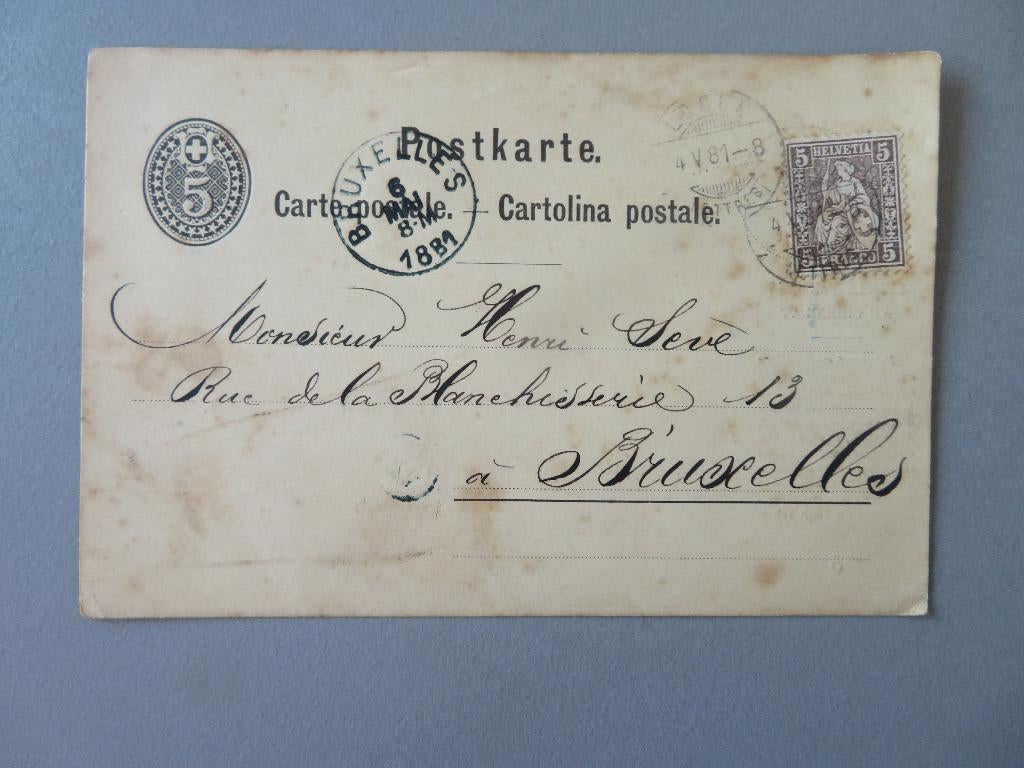 postkaart van Chocolat Ph. Suchard  Suisse 1881, Enlèvement ou Envoi, Avant 1920, Affranchie, Artisanats et Métiers