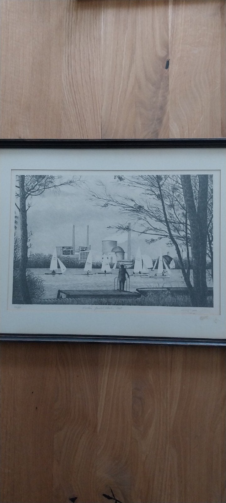 Lithografische tekening Nuclea Yacht Club Mol-1980, Ophalen, Tekening, Lithografie, Handgemaakt