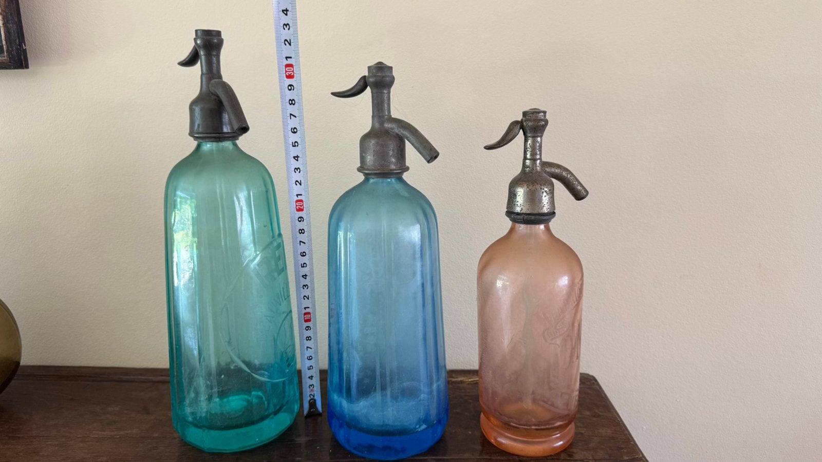 Lot de 3 anciens siphon à eau de Seltz vintage de couleur, Antiquités & Art, Enlèvement