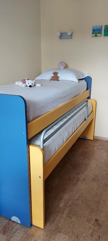 2 x eenpersoonsbed inschuifbaar, Ophalen, Gebruikt, Eenpersoons, Minder dan 160 cm