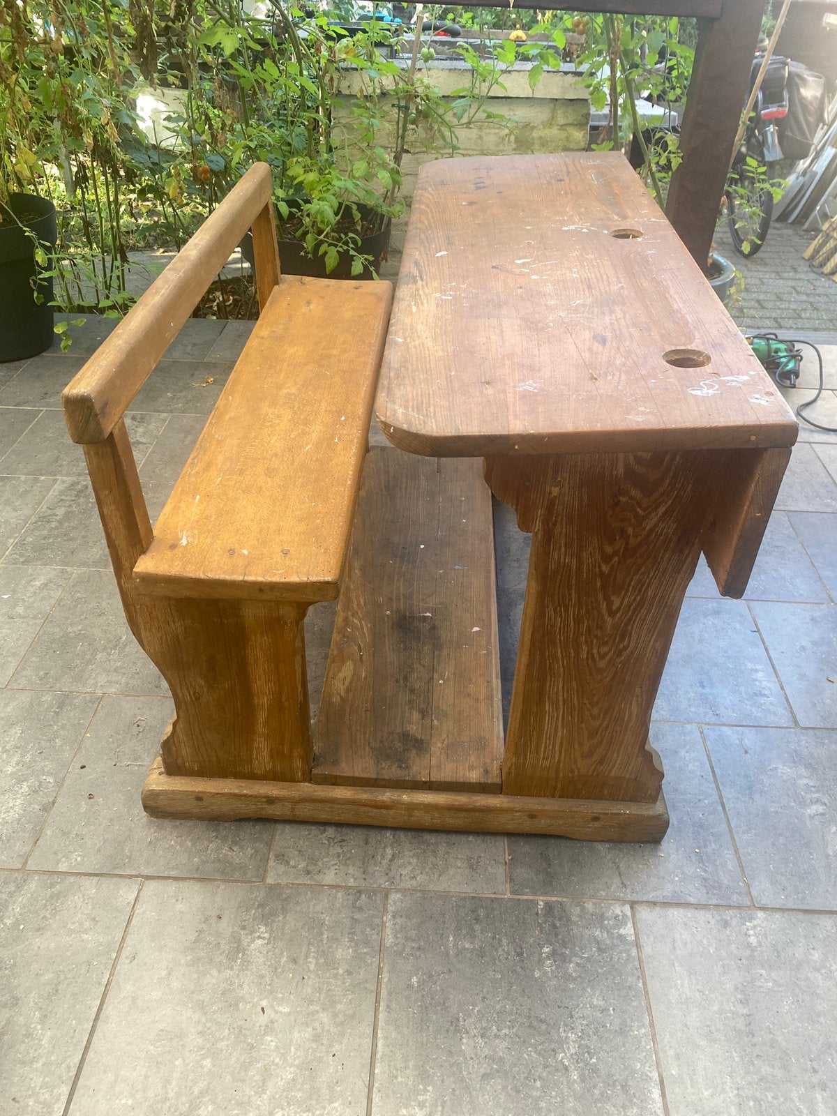 Massiefhouten schoolbank, Tuin en Terras, Ophalen, Zo goed als nieuw