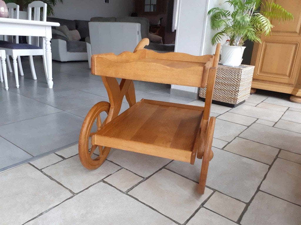 Desserte en bois chêne sur 2 roues, 50 à 100 cm, Comme neuf, Enlèvement, Chêne