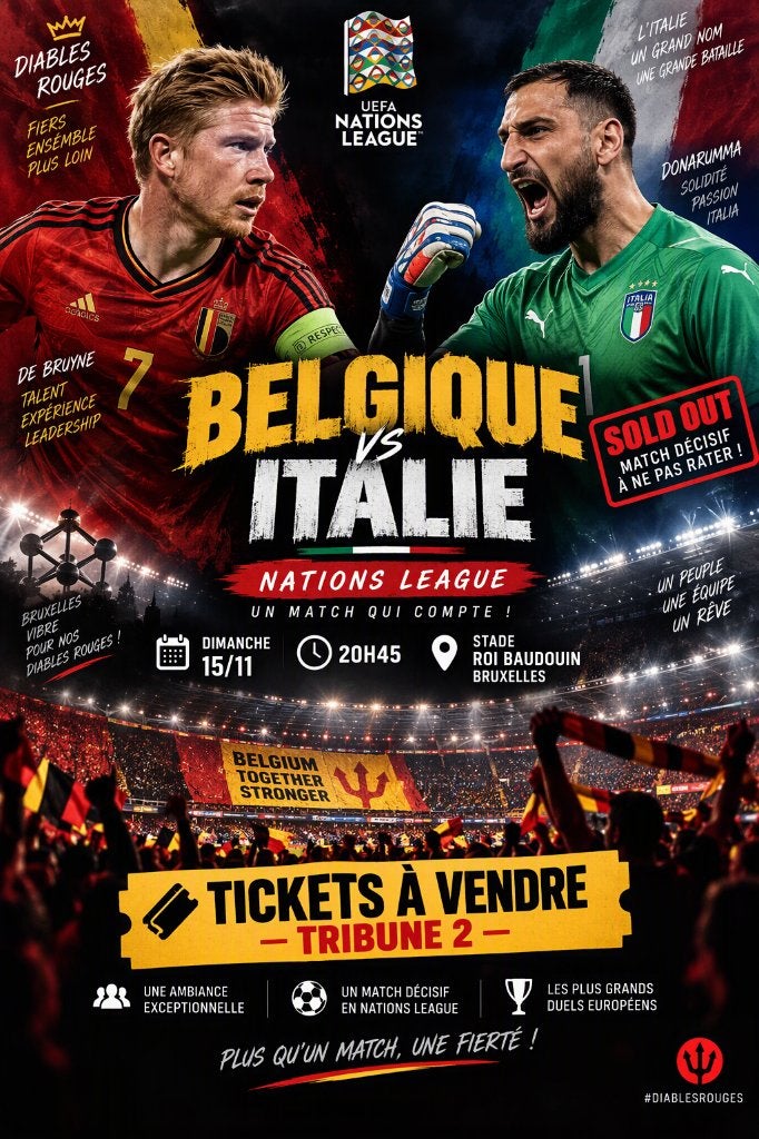 6 tickets Belgique Italie Diables rouges Nations League, Autres types, Trois personnes ou plus, Novembre
