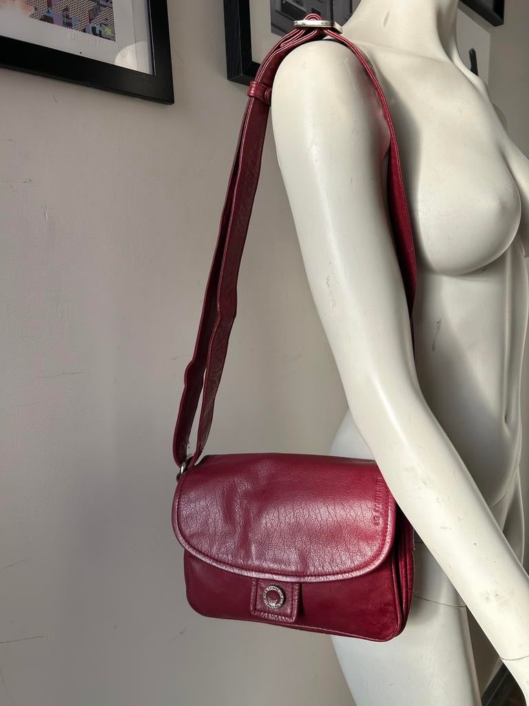 Le Tanneur donkerrode leren schoudertas, Handtassen en Accessoires, Ophalen of Verzenden, Gebruikt, Rood