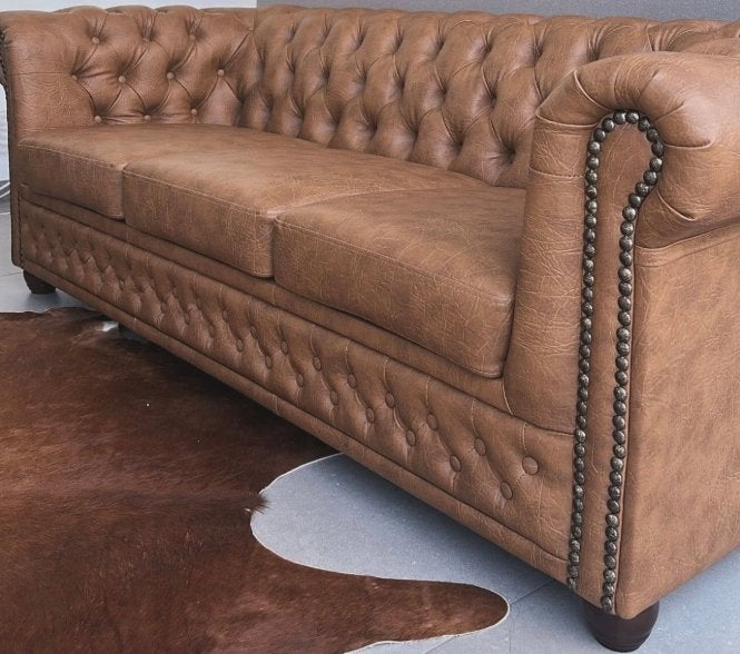 Cognac zetel chesterfield look, 200 à 250 cm, Chesterfield, Banc droit, Enlèvement