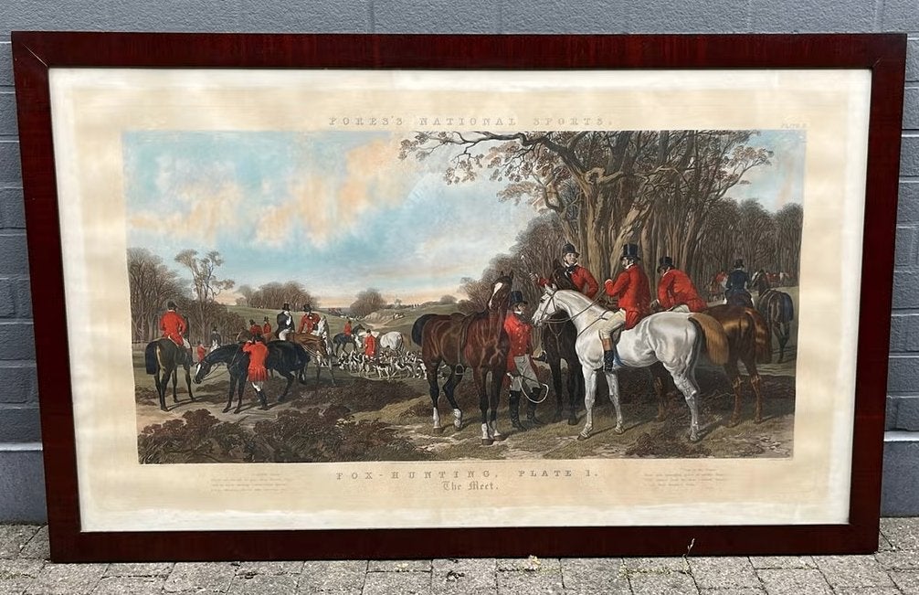 Gravure jachttafereel "The Meet", Ophalen, 1950 - 1999, 135 cm, Gravure