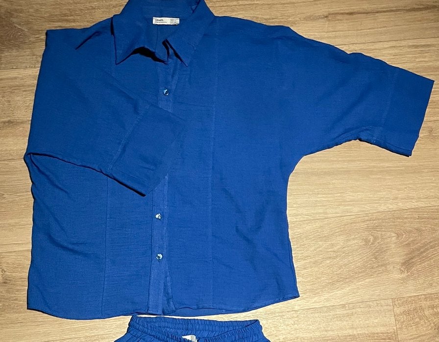 Blauwe tweedelige set, Kleding | Dames, Gelegenheidskleding, Maat 38/40 (M), Overige typen, Blauw, Ophalen of Verzenden