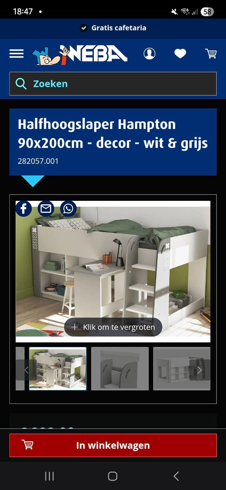halfhoogslaper. de grote van 1 persoonsbed, Kinderen en Baby's, Ophalen, Halfhoogslaper