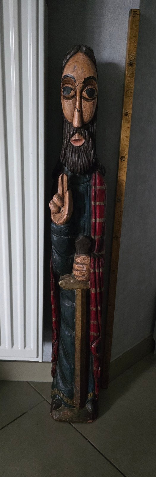 Groot massiefhouten heiligenbeeld (paulus)93cm spanje, Antiek en Kunst, Ophalen, Houtsnijwerk, Brutalistisch, 50 - 100 cm