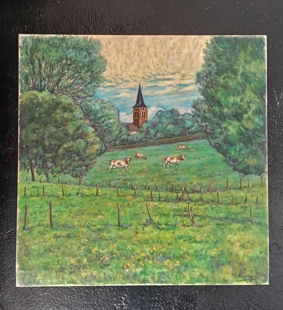 Peinture de paysage naïve flamande vintage, Antiquités & Art, Enlèvement ou Envoi
