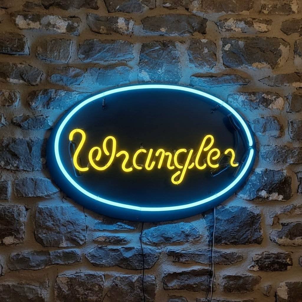 Vintage neonreclame Wrangler, tweekleurig, 100% in orde!, Ophalen, Gebruikt, Lichtbak of (neon) lamp