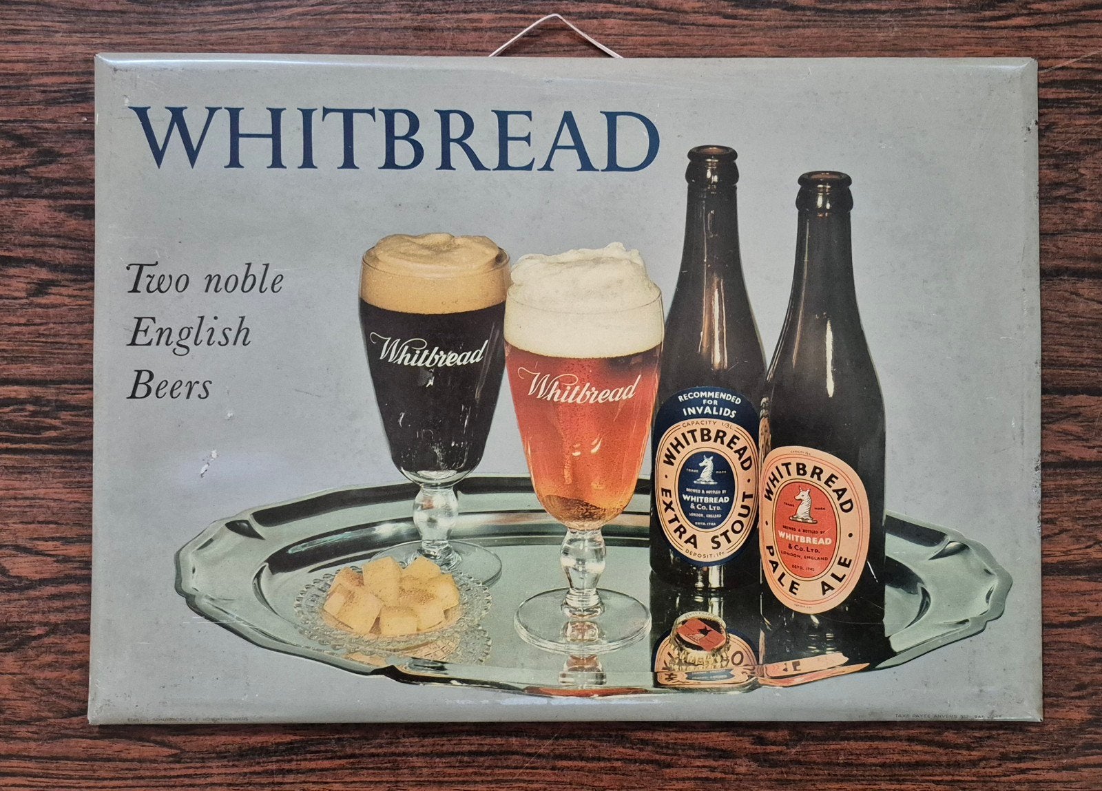 Blikken reclame whitbread 1961, Verzamelen, Ophalen of Verzenden, Gebruikt, Reclamebord