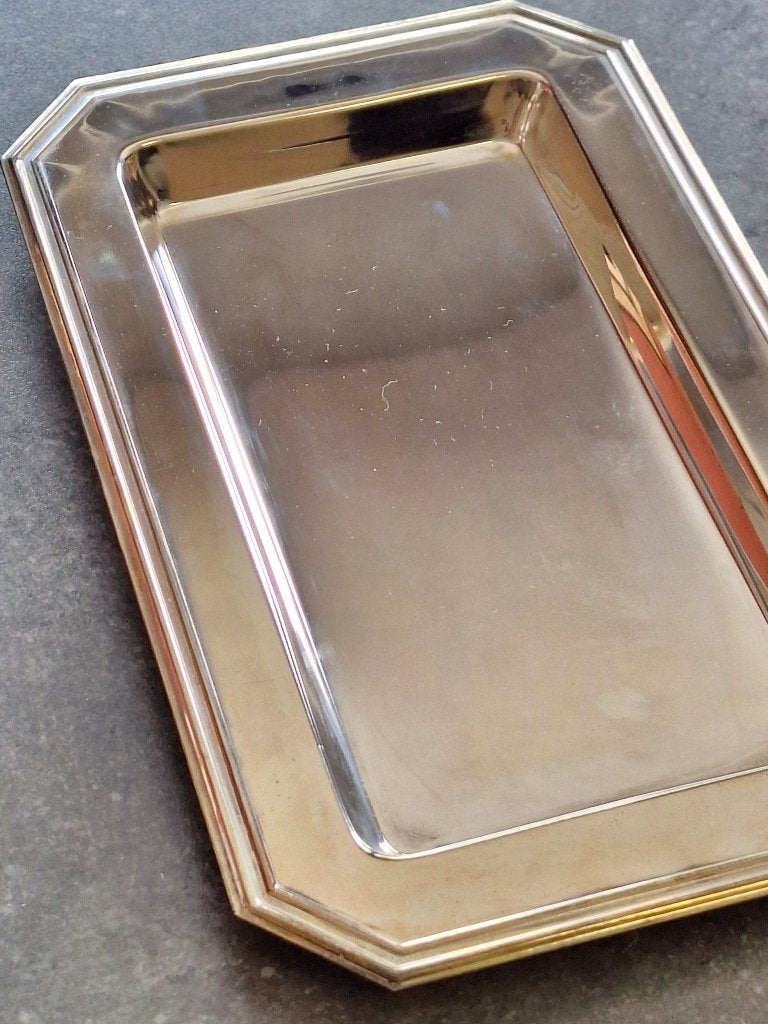 Vintage Art Deco zilveren metalen dienblad-Shabby Chic-stijl, Ophalen, Zo goed als nieuw, Metaal, Zilver
