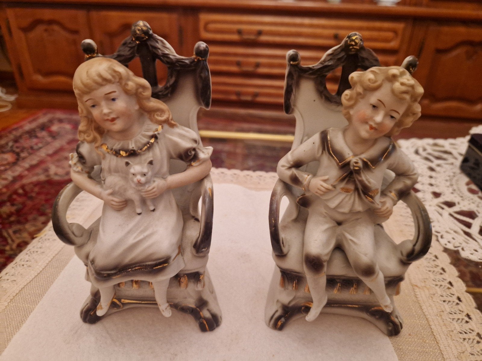 Paire statues porcelaine biscuit, Enlèvement, Comme neuf