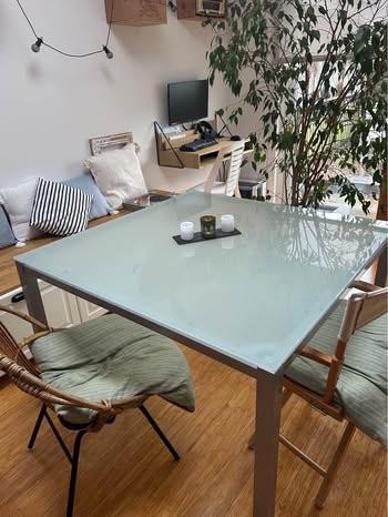 Table en verre carré Gautier 120cm, Enlèvement, Utilisé, Carré, Métal