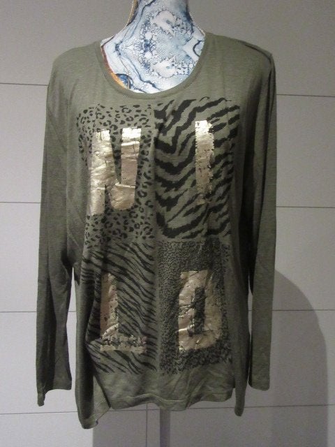 kakikleurige trui met dierenprint - Dames - 2XL - Vogele, Charles Vögele, Enlèvement ou Envoi, Taille 46/48 (XL) ou plus grande