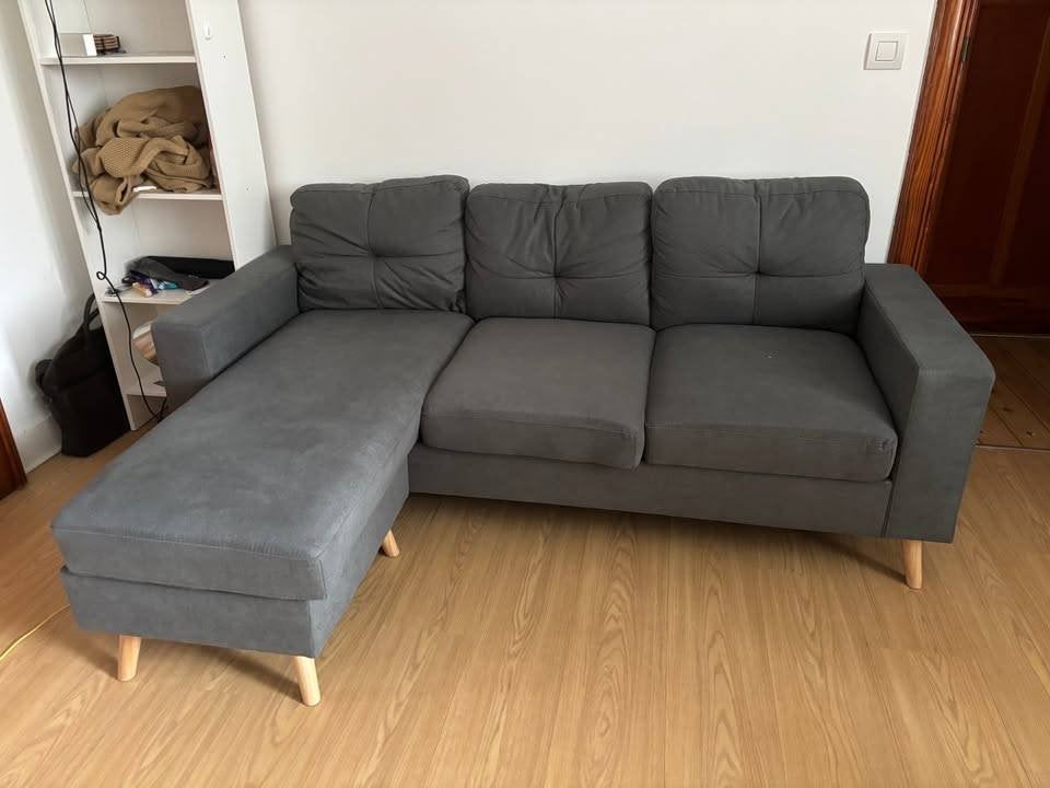 Chaise d'angle grise en L, bon état, 130€, Enlèvement, Comme neuf, Tissus, Scandinavisch