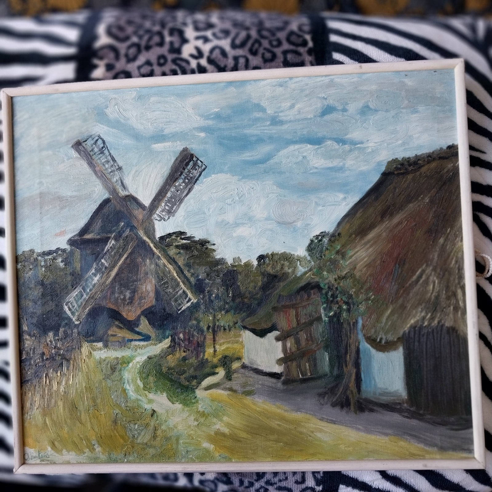 Charmant Vintage Olieverfschilderij - Klassieke Windmolen in, Enlèvement