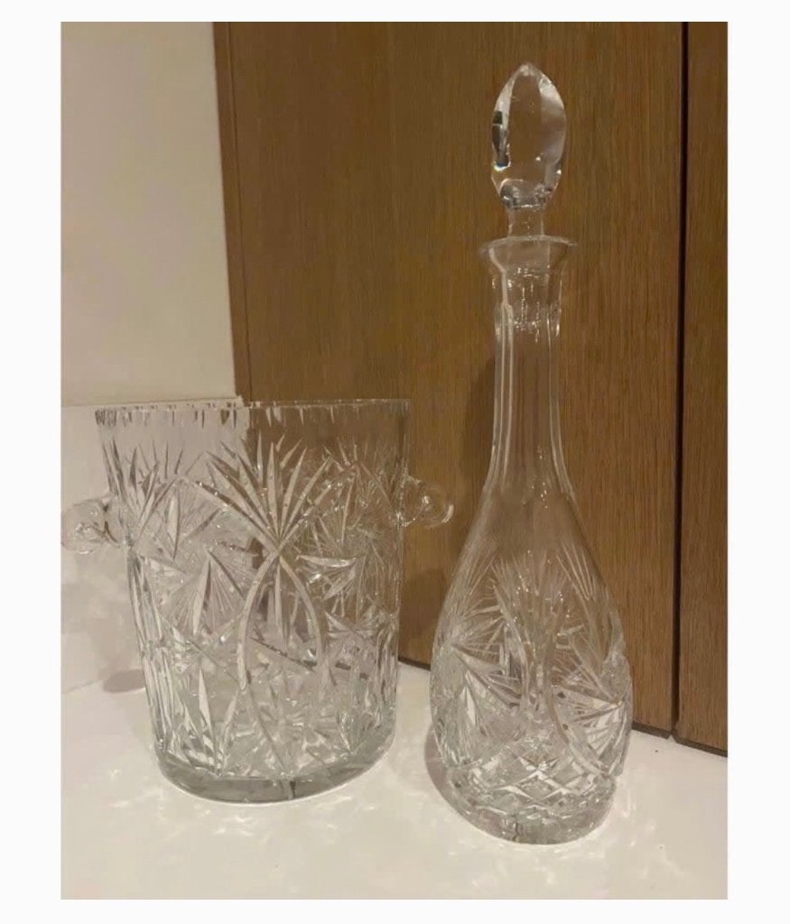 Luxe geslepen kristallen karaf en ijsemmer, Antiek en Kunst, Ophalen of Verzenden