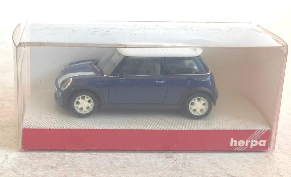 Mini Cooper blauw / wit dak Herpa., Hobby & Loisirs créatifs, Voitures miniatures | 1:87, Enlèvement, Comme neuf, Voiture, Herpa