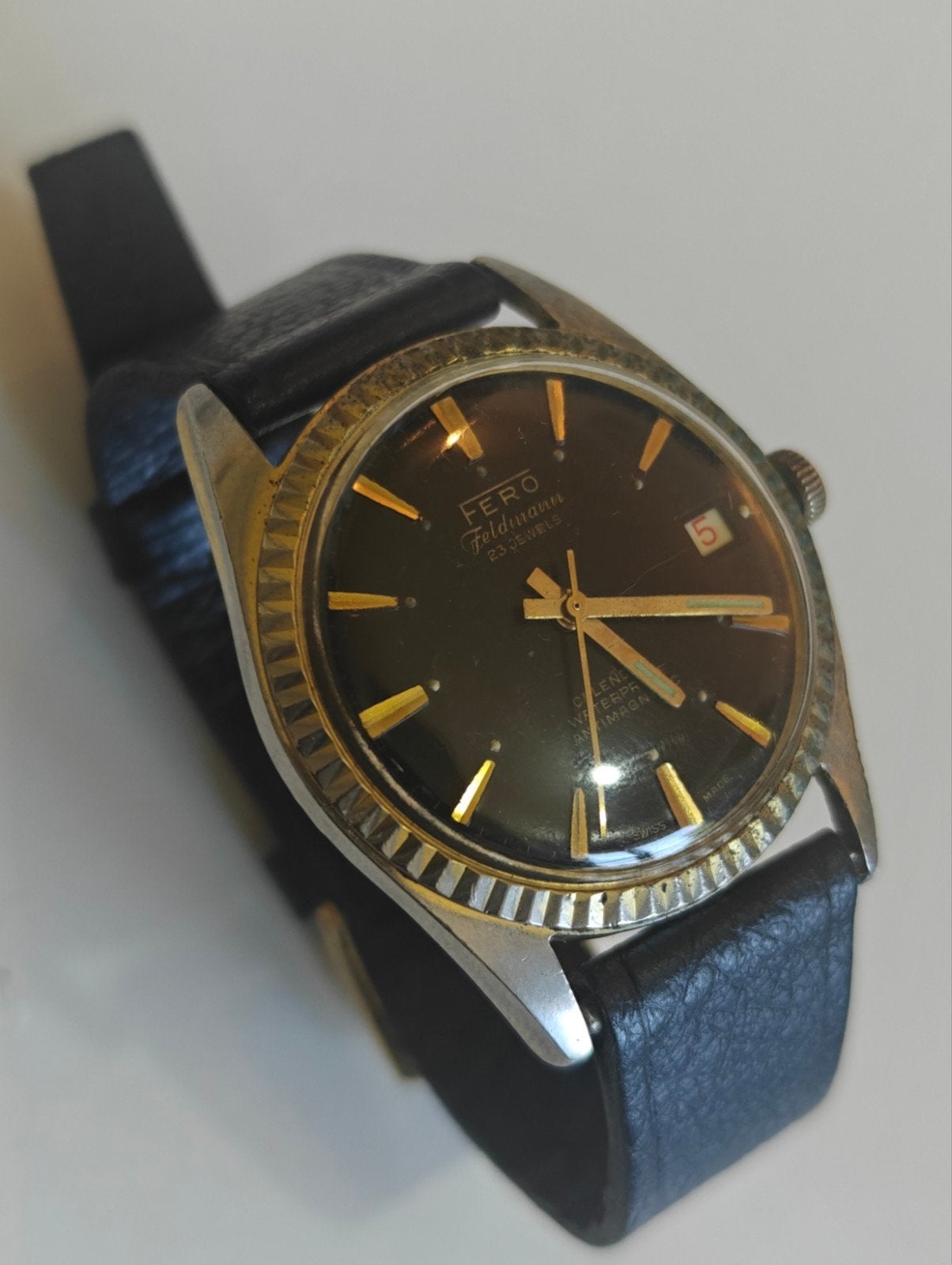 Vintage horloge, Handtassen en Accessoires, Horloges | Heren, Ophalen of Verzenden, Leer