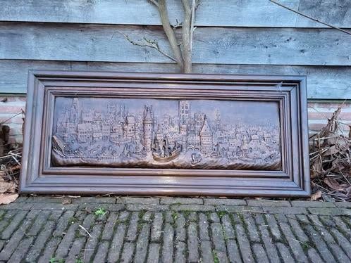 Houten kader met metalen reliëf, Antiek en Kunst, Ophalen