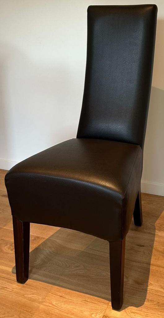 4 chaises de salle à manger en cuir brun foncé, Maison & Meubles, Comme neuf, Brun, Cuir, Quatre