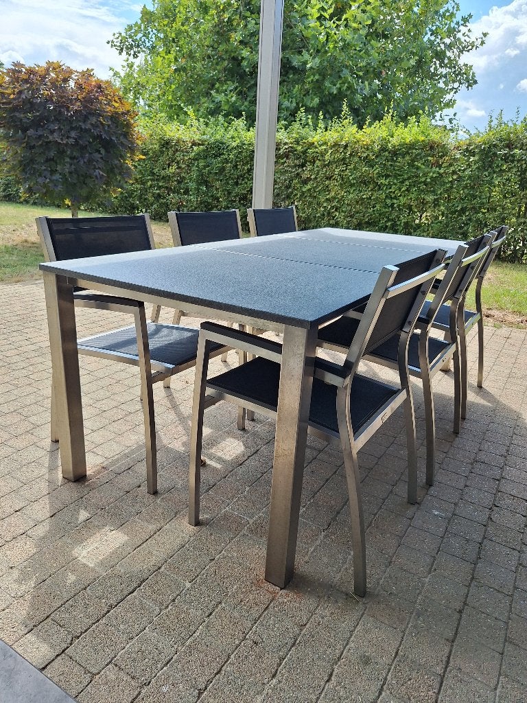 RVS tuinset te koop, Tuin en Terras, Ophalen, 6 zitplaatsen, Zo goed als nieuw, Wicker