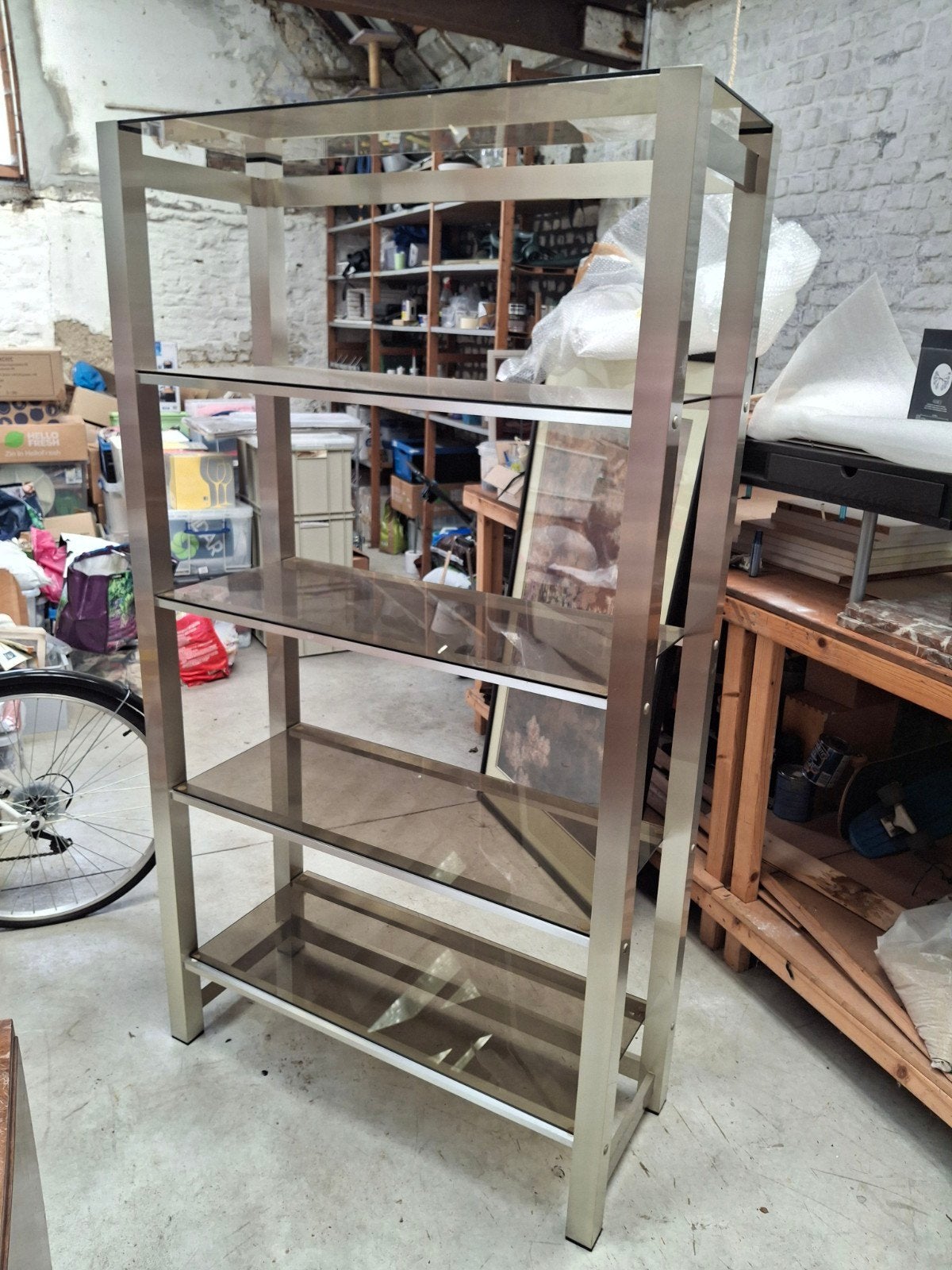 Stevig inox designrek met glazen legplanken, Enlèvement
