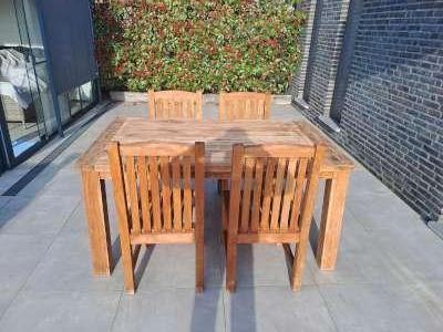 Tafel teak met 4 stoelen, Ophalen, Gebruikt, Rechthoekig, Teakhout