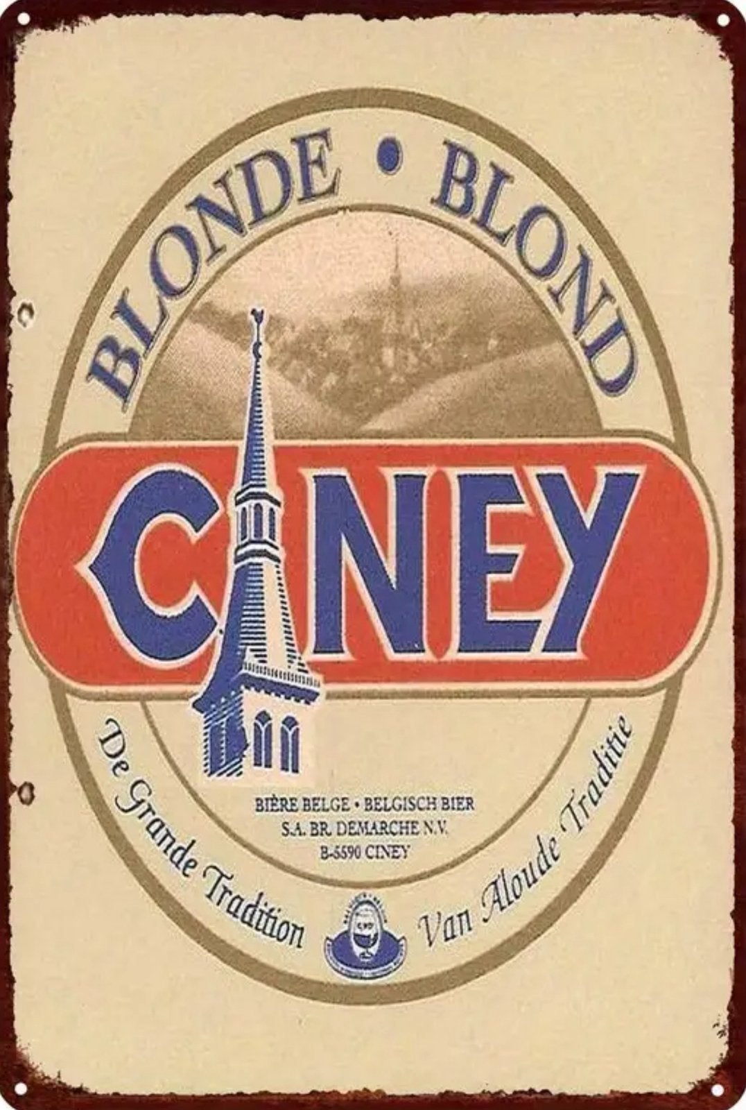 Panneau pub Ciney en métal blond - rétro vintage mancave, Enlèvement ou Envoi, Neuf, Panneau, Plaque ou Plaquette publicitaire