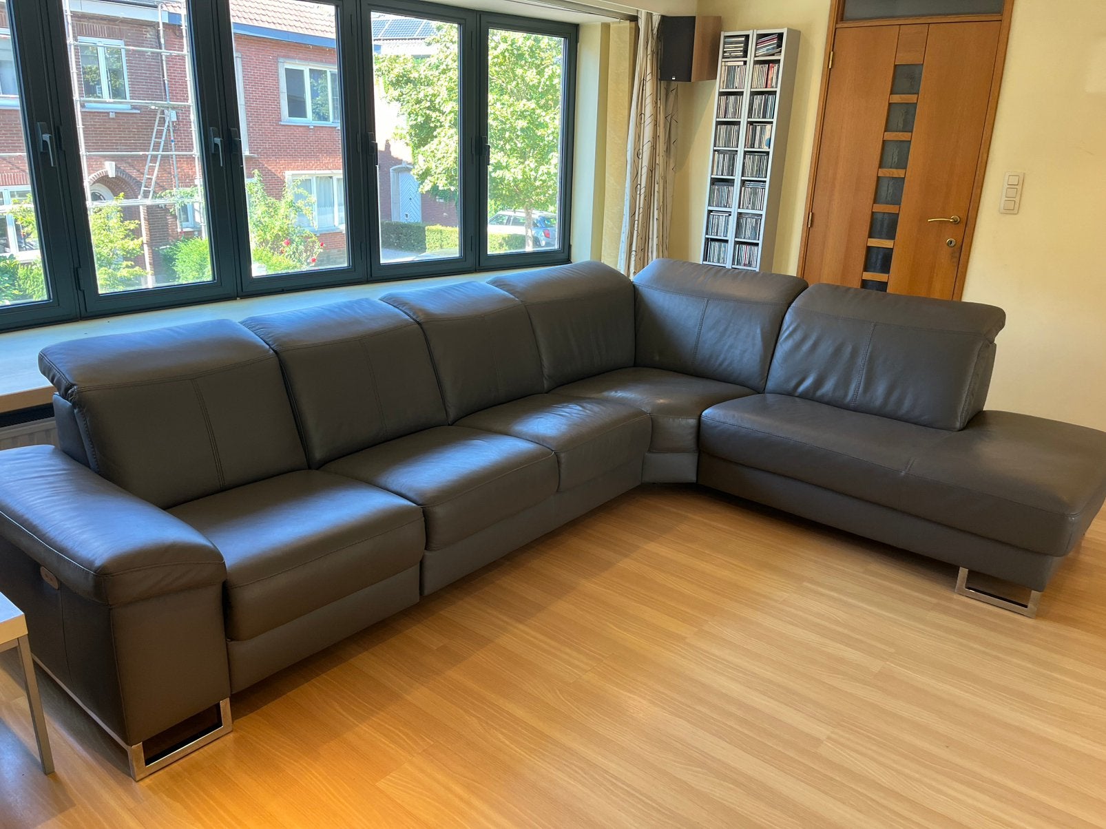 Lederen hoekzetel met elektrische relax, Enlèvement, Comme neuf, Cuir