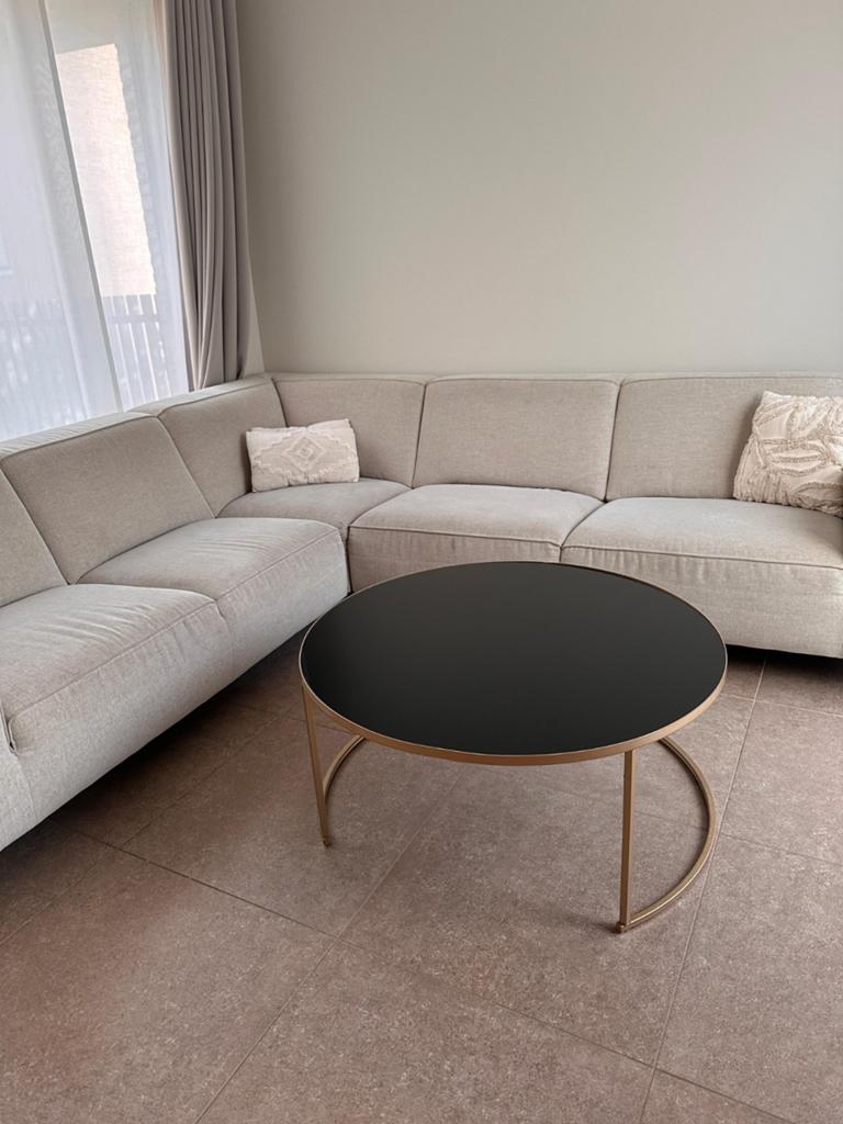Salontafel Matteo Ø 92 x H43 cm 183594 Glas zwart/Metall Bro, Enlèvement, Verre